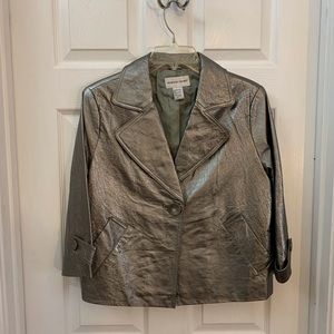 Silver Genuine Leather Crop Jacket